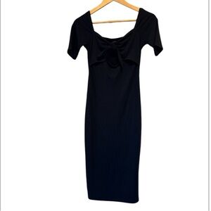 F21 midi dress bodycon Black cut out tie front short sleeve stretch small NWT